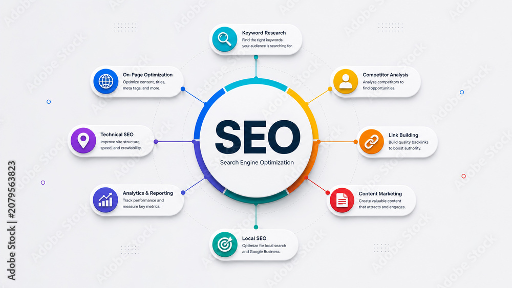 Obraz premium Search engine optimization concept infographic diagram.