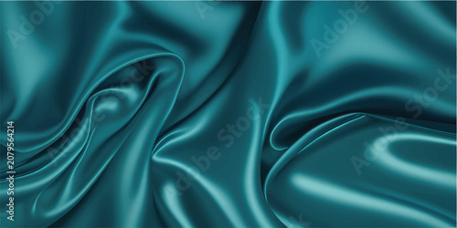 Obraz na płótnie Elegant teal silk fabric draped softly luxurious smooth texture background desig