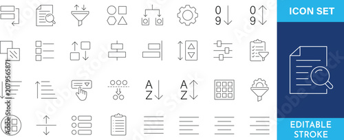 Photos Data management and organization line icons set