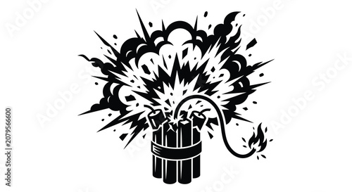 Konstfotografi Exploding barrel with debris and flame black silhouette