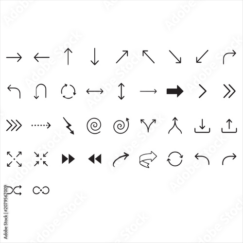 Black Arrow Icons Set, Vector Graphic Design Elements