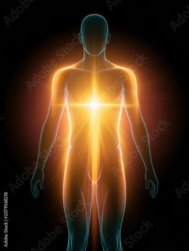 Visual Concept of Warm Glow Within Body Outline Showing Felt Sense and Internal Light Without Any Text or Labels