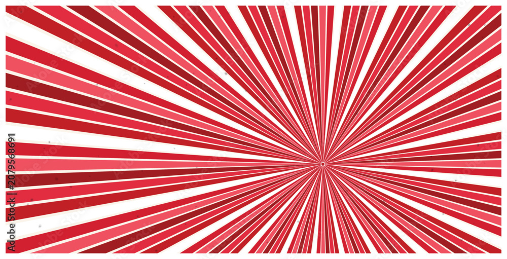 Fototapeta premium Stripes radial design in red and pink tones with white background.