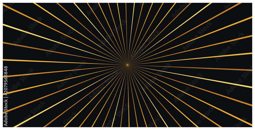 Obraz premium Golden radial lines creating a stunning starburst on dark background.