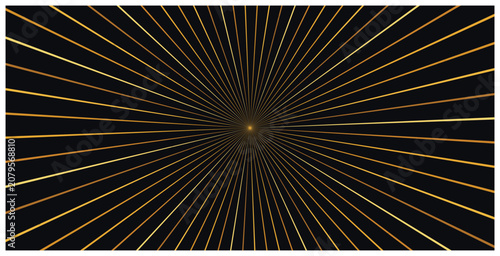 Minimalist gold lines on dark background with radial sunburst effect.