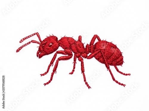 Detailed embroidery red ant insect patch isolated on white background
