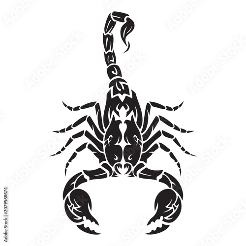 Foto Scorpion tribal vector illustration with sharp pincers and curved stinger for ta