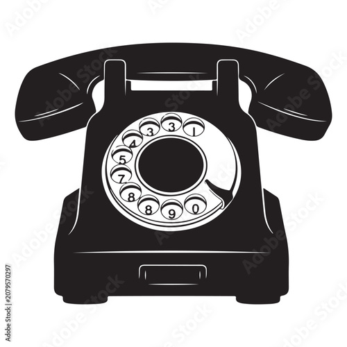 Εκτύπωση καμβά Vintage rotary telephone vector illustration with classic dial and handset for c