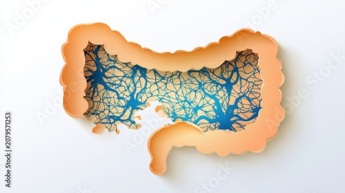 Visual Representation of Gut and Brain Connection With Neural Network Pattern Inside, Illustrating Second Brain Concept in Health and Science