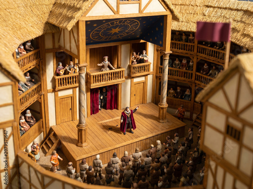 Shakespeare Globe Theatre Elizabethan playhouse miniature diorama isometric c1600 stage performance