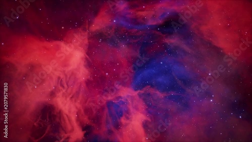 Deep Space Nebula With Red and Blue Gas and Twinkling Stars