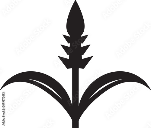 Foto Minimalist black monoline arrow with three prongs on white background, flat also