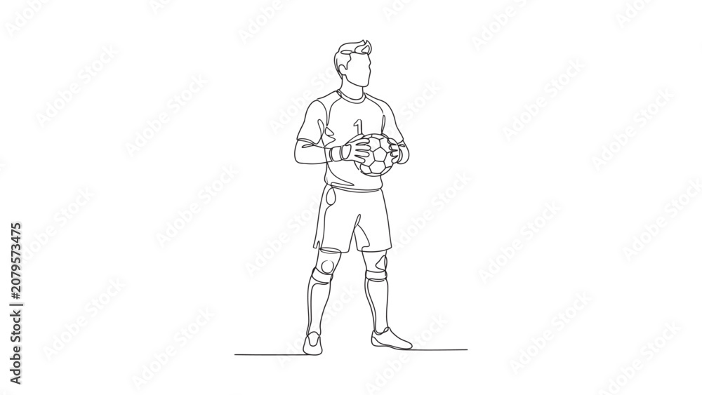 Obraz premium A detailed line art illustration of a professional soccer goalkeeper standing ready.