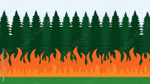 Firebreak Zone Prevents Forest Fire Spread in Bold Illustration Showing Fire Stopped by Cleared Space