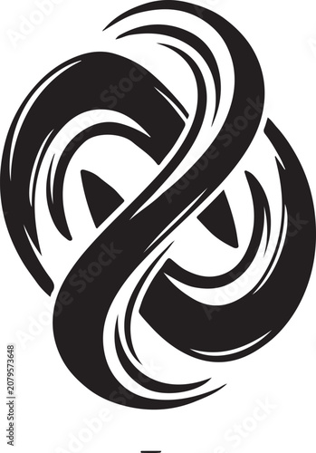 Black swirl symbol on white