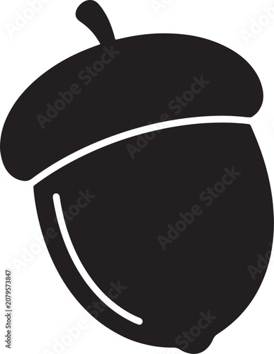 Fotografija Minimalist black acorn silhouette with simple stem and cap lines, flat also tran