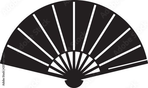 Fotografía Minimalist black and white hand fan flat with radial stripes also transparent ba