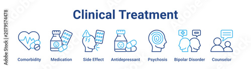 Cuadro en lienzo Clinical Treatment web banner icon vector illustration concept for medical with icon of Comorbidity, Medication, Side Effect, Antidepressant, Psychosis, Bipolar