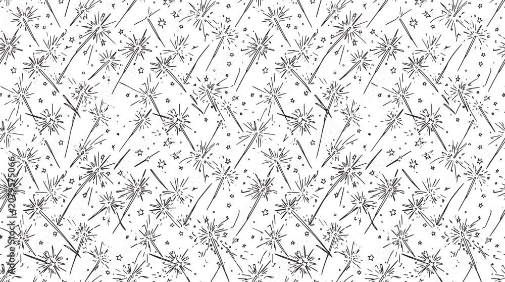 Obraz premium Minimal Snowflake Doodle Seamless Background with Winter Elements
