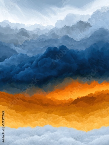 Illustration Shows Nervous System States Represented by Weather Patterns With Clear Sky, Storm Clouds, and Fog in Vertical Sequence