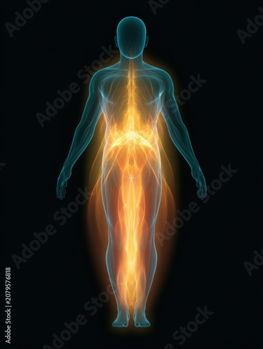 Warm Glow Spreads Through Body Silhouette Showing a Visual Concept of Internal Sensation With a Focus on Somatic Experience and Body Awareness