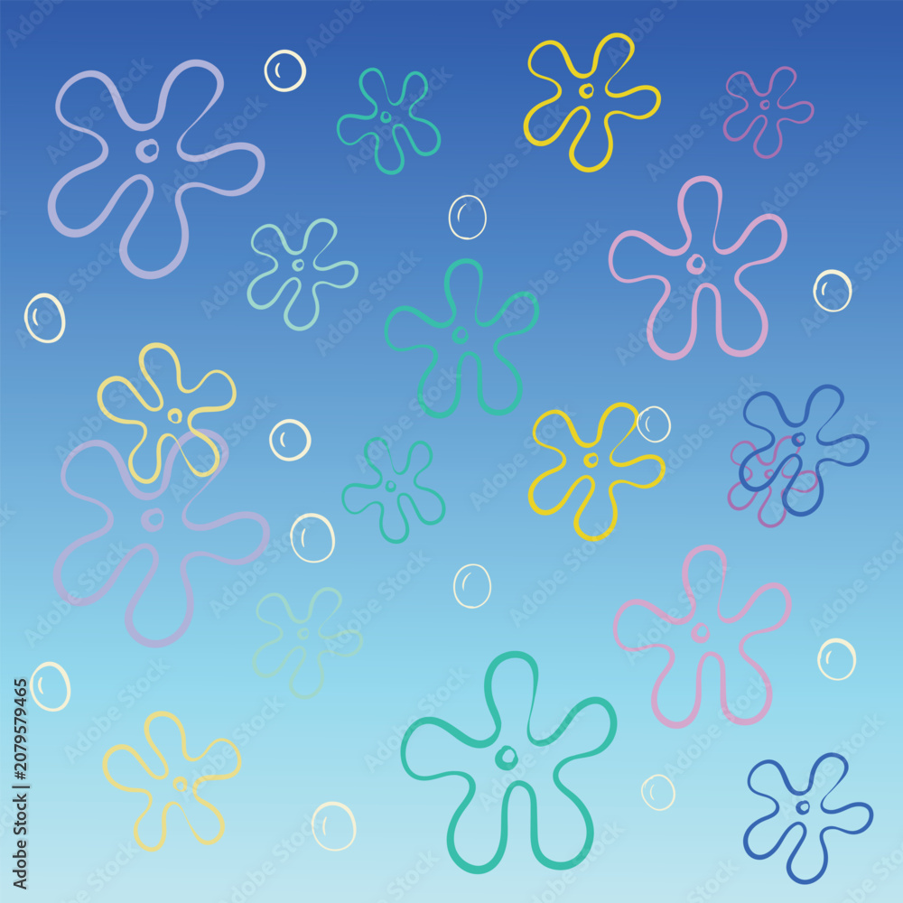 Fototapeta premium Abstract Colorful Flower Doodle Background with Pastel Gradient, Playful Floral Pattern Design