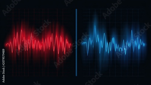 Low HRV Compared to High HRV Waveform Shows Difference Between Rigid Mechanical Beats and Natural Varying Rhythm on Dark Background
