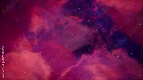 Floating Past Vibrant Red and Purple Nebula in Deep Space