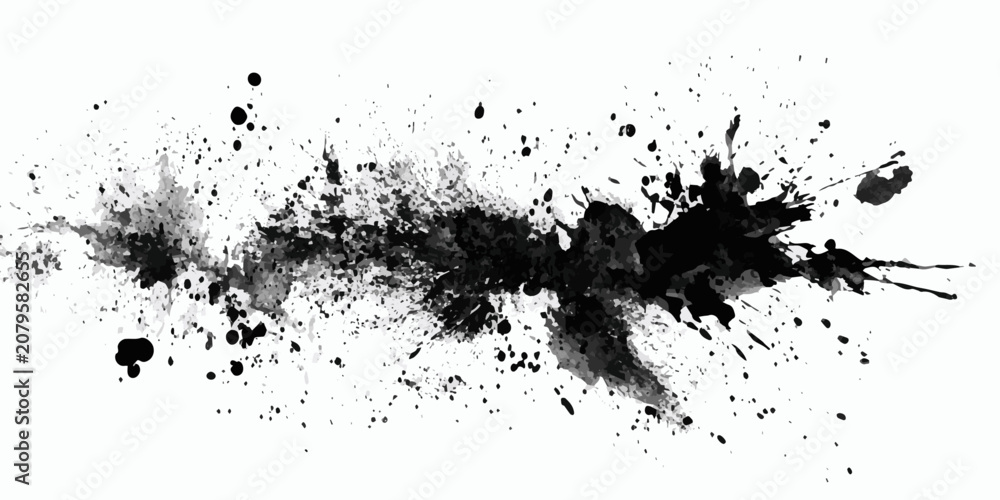 Fototapeta premium Dynamic black ink splash and splatter abstract art on white background for 2026