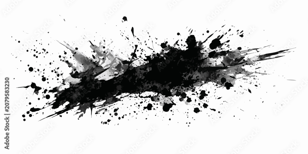 Fototapeta premium ink brushstroke on white background with visible splashes for watercolor style effect. grunge isolated on white background. 2026