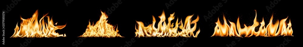 Fototapeta premium Dynamic flames on black background element set