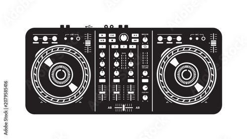 Dj Mixer with Two Turntables and Control Panel for Music Mixing and Production Featuring Dj, Turntable, Audio with Equipment