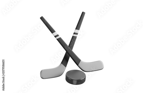 Canvas Print Crossed hockey sticks with puck 3d icon