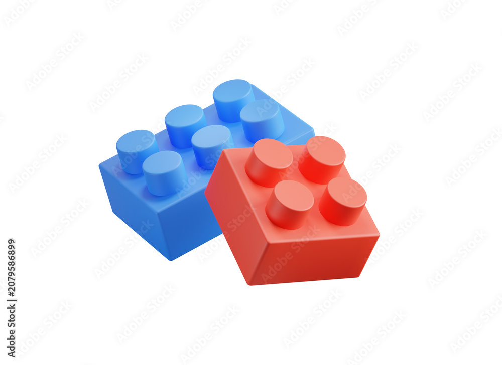 Fototapeta premium Creative construction and building toys 3d icon. Interlocking toy bricks. Isolated 3D object