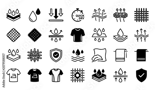 Valokuva Moisture Management Fabric Icons Collection with Quick Dry and Water Absorption