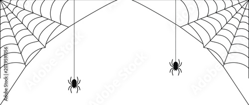 Bild auf Leinwand Black handdrawn spider webs with spiders on interconnected lines against plain b