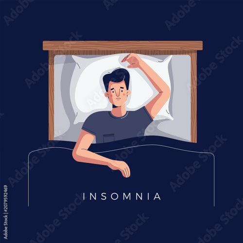Photos Man suffering from insomnia in bed at night with insomnia restless sleepless