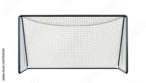 Fotografie Isolated modern football goal with a sturdy metal frame and black net for athlet