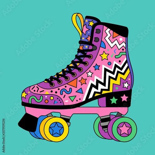 Retro Roller Skate with Colorful 80s Patterns