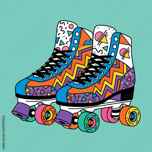 Retro Roller Skates with 80s Pattern