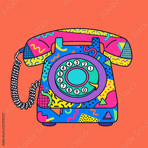 Retro Rotary Phone with Memphis Design Pattern