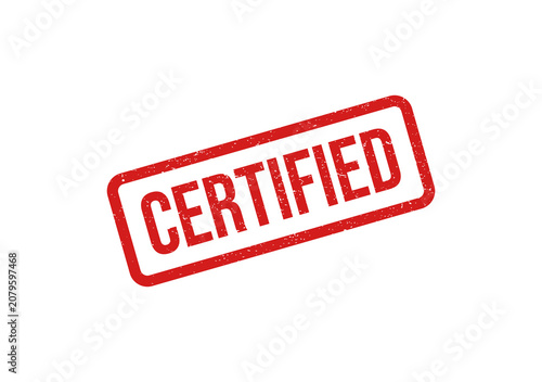 Red certified stamp with bold white text isolated on transparent background