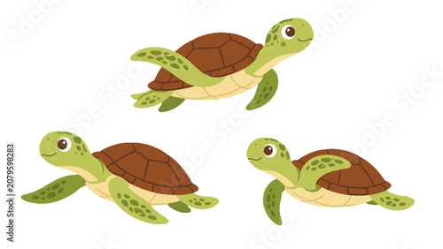 Cute swimming sea turtles set in cartoon vector style