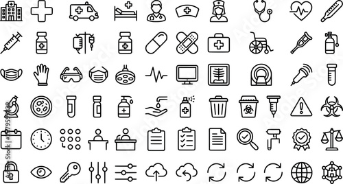 Tableau sur toile Comprehensive medical and healthcare line icon set for clinical and hospital use