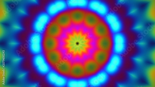 Colorful kaleidoscopic pattern with bright shapes and tones
