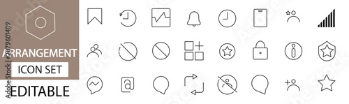 user interface arrangement, dashboard and navigations line icons set