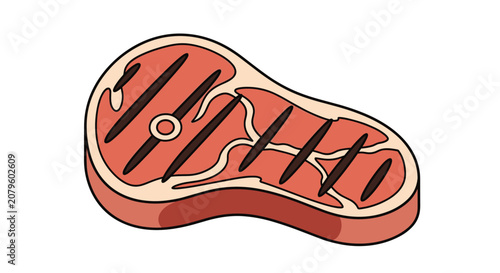 Delicious grilled steak with distinct char marks is presented as a high-protein food illustration for culinary and menu projects.