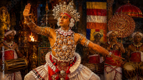 Quadro su tela Traditional Sri Lankan Kandyan Dancer with Authentic Costume Oil Painting Style