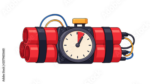 Tableau sur toile Cartoon dynamite bundle with timer detonator icon