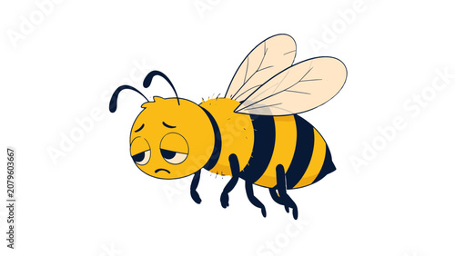 Obraz na plátně Tired cartoon bee flying with droopy expression